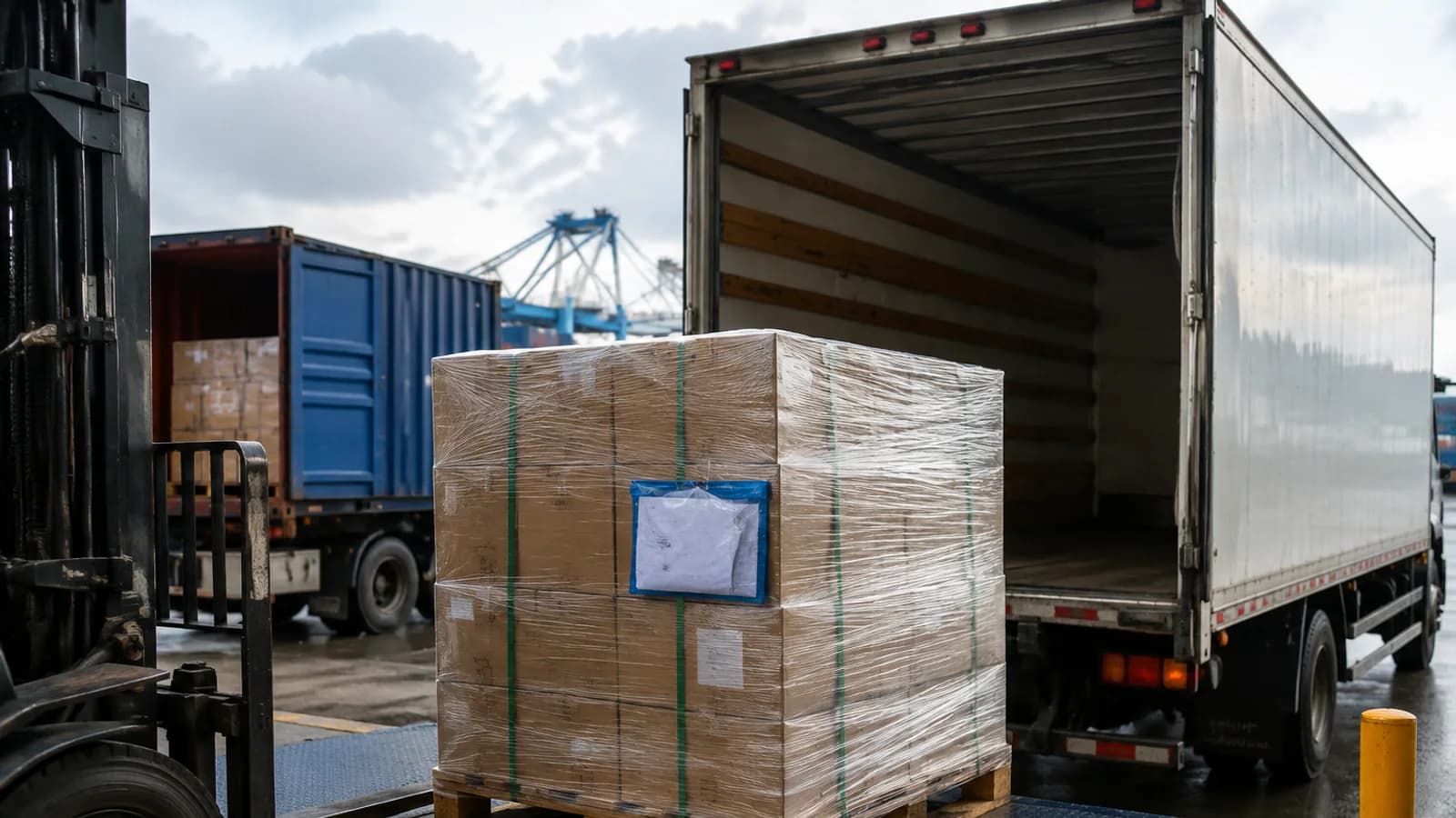 Palé preparado para una entrega internacional con responsabilidades documentadas